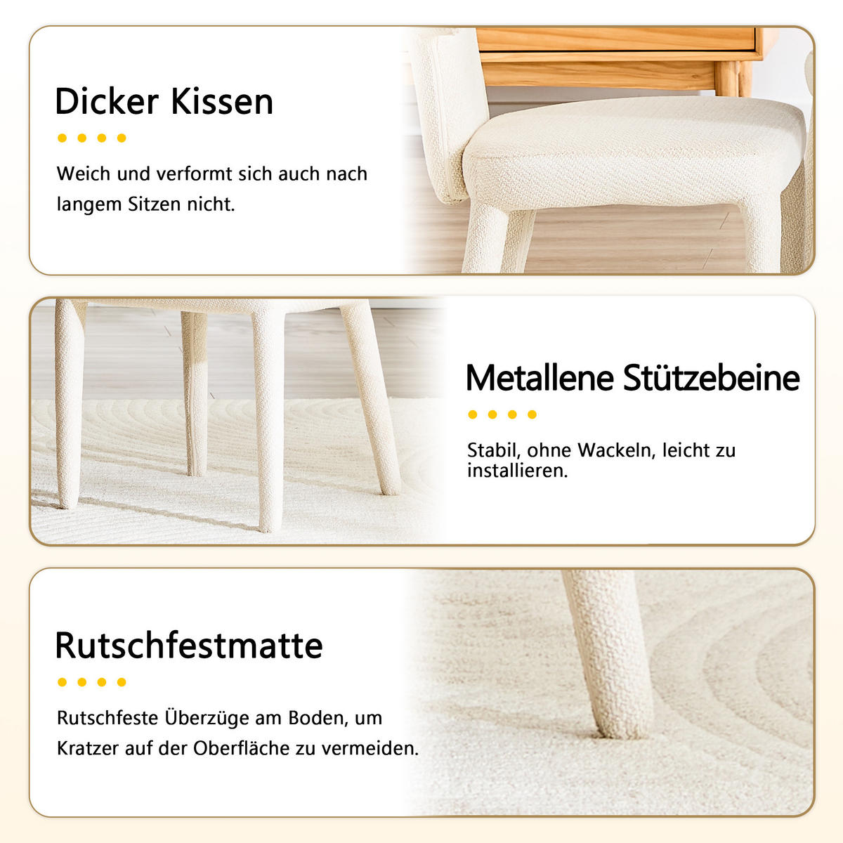 ESSZIMMERSTÜHLE 2er Set Stoff Polsterstuhl mit T-Rückenlehne & Metallbeinen - Weiß, Textil (45/80.7/47.5cm) - Urban Meuble