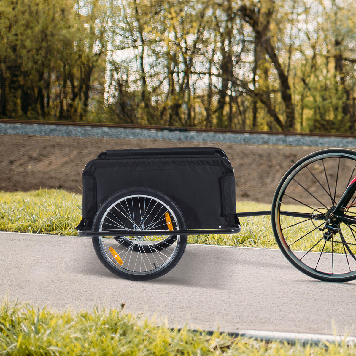 TRANSPORTANHÄNGER Fahrradanhänger Lastenanhänger Fahrrad Anhänger Schwarz - Schwarz, Metall (61/38/845cm) - HOMCOM