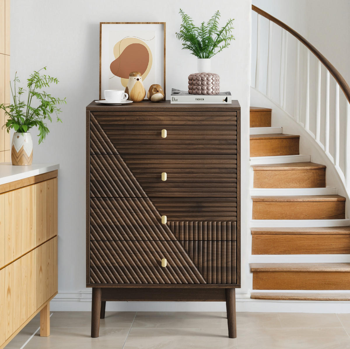 KOMMODE 60/40/90 cm in Walnuss mit 4 Schubladen im Mid-Century-Stil - Walnussfarben, Holzwerkstoff (60/90/40cm) - BEAOK