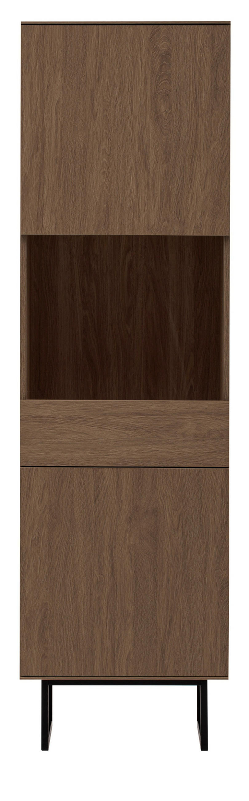 VITRINE in Nussbaum 58 x 200 cm, Vitrinenschrank mit Push-to-Open - Nussbaumfarben/Schwarz, Glas/Holzwerkstoff (58/200/40cm) - Furn.Design