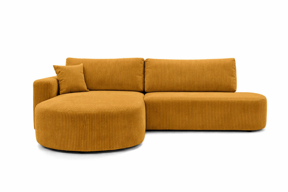 ECKSOFA Mit Schlaffunktion Und Bettkasten, Cordstoff Poso, Senffarbe, Links, ROUND ONE OPEN XL - Gelb, Holz (262/175cm) - Kaiser Möbel
