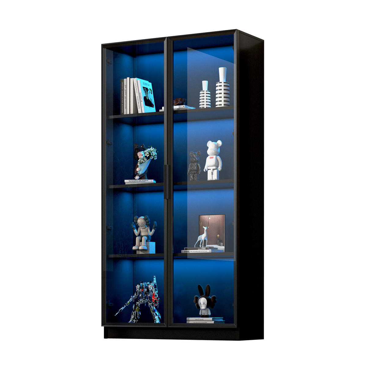 VITRINE aus Spanplatte 80x40x160 cm Schwarz mit APP-LED-Beleuchtung und verstellbaren Einlegeböden - Schwarz, Holzwerkstoff (40/160/80cm) - Modfu