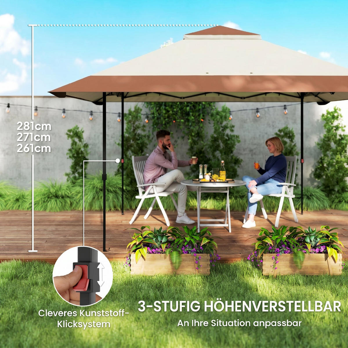 PAVILLON 4x 4m - Beige, Metall (400/288/400cm) - Outsunny