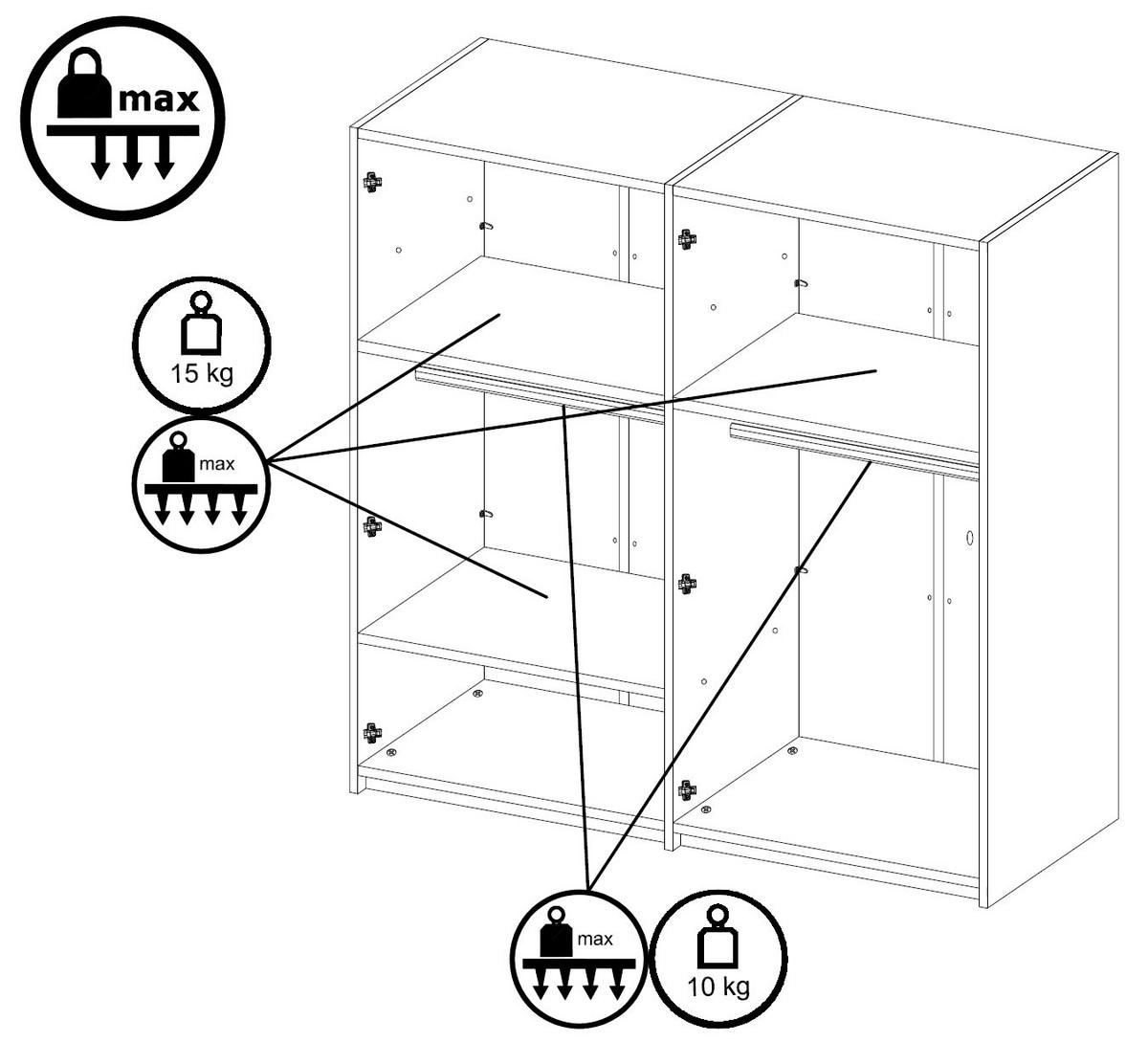 KLEIDERSCHRANK Italia weiß matt / weiß hochglanz 180 / 59 / 237cm - Weiß Hochglanz/Weiß, Holz/Holzwerkstoff (180/237/59cm) - Feldmann-Wohnen