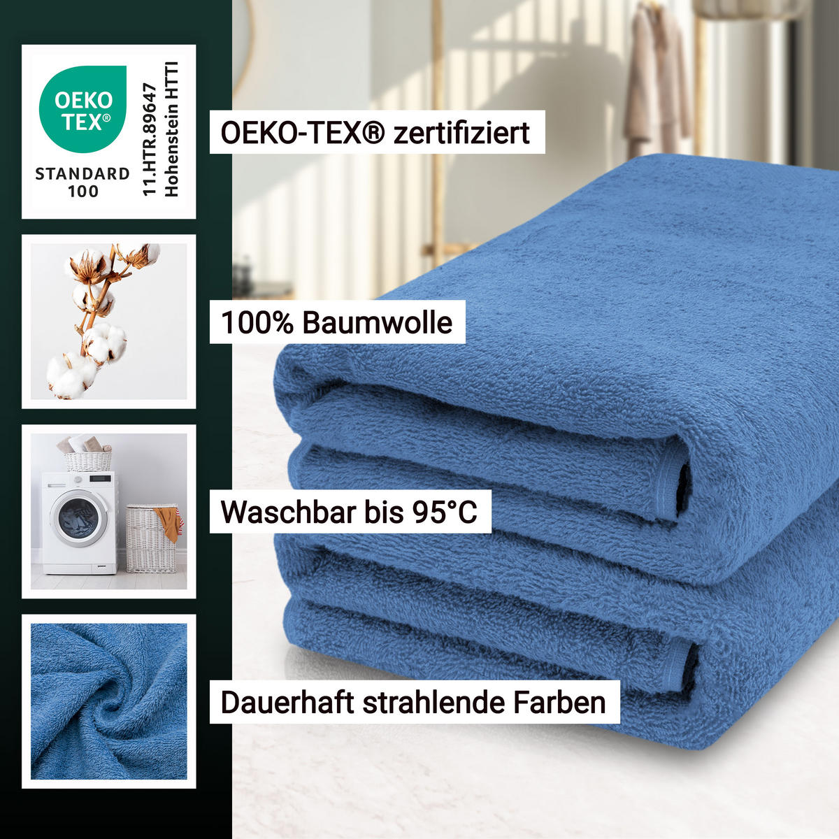 SAUNATUCH, 2er-Set, 70x200 cm, 100% Baumwolle, Blau - Dunkelblau, Textil (70/200cm) - Zollner