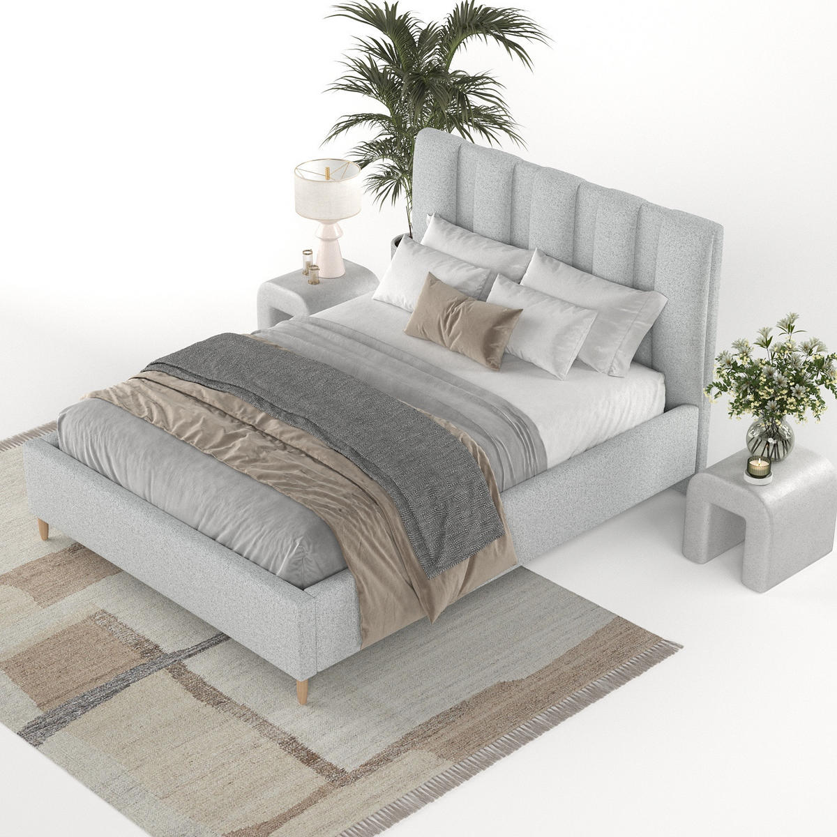 POLSTERBETT Loom 180/200 cm Hellgrau im Riva Stoff - Hellgrau/Naturfarben, Holz/Holzwerkstoff (180/200cm) - AltaBeds