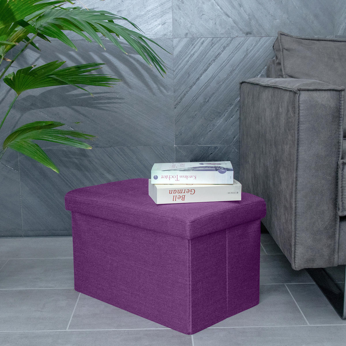 SITZBOX Faltbar mit Stauraum 49/30/30 cm (Lila) - Lila, Textil (30/30/49cm) - Intirilife