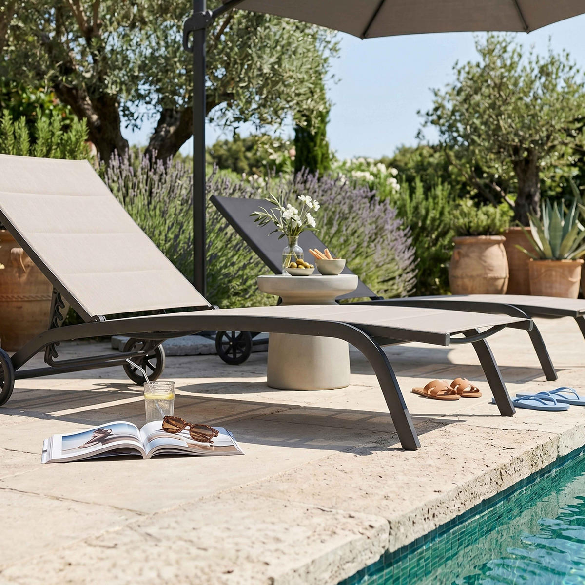 SONNENLIEGE 2-tlg., Taupe - Taupe, Metall (190/83/70cm) - Oviala