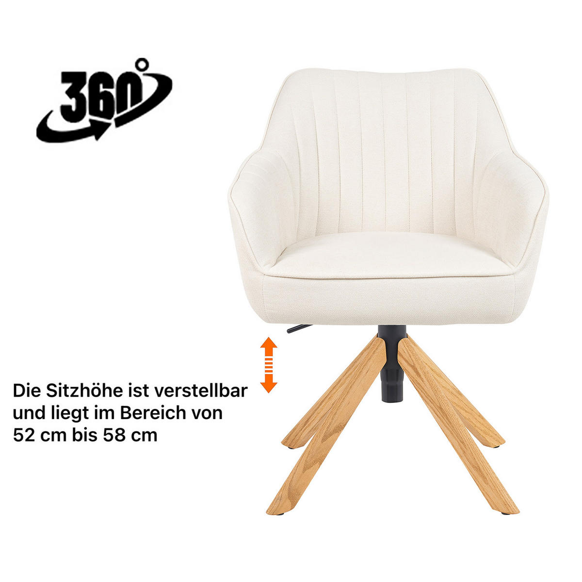 BÜROSTUHL Mika-Olea - Honigeiche/Creme, Eichenholz/Holz (60/83/61cm) - DUBI Möbel