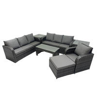 GARTENSOFA SET mit rechteckigem COUCHTISCH Polyrattan 8-Sitzer Dunkelgrau - Dunkelgrau/Grau, Glas/Kunststoff - Fimous