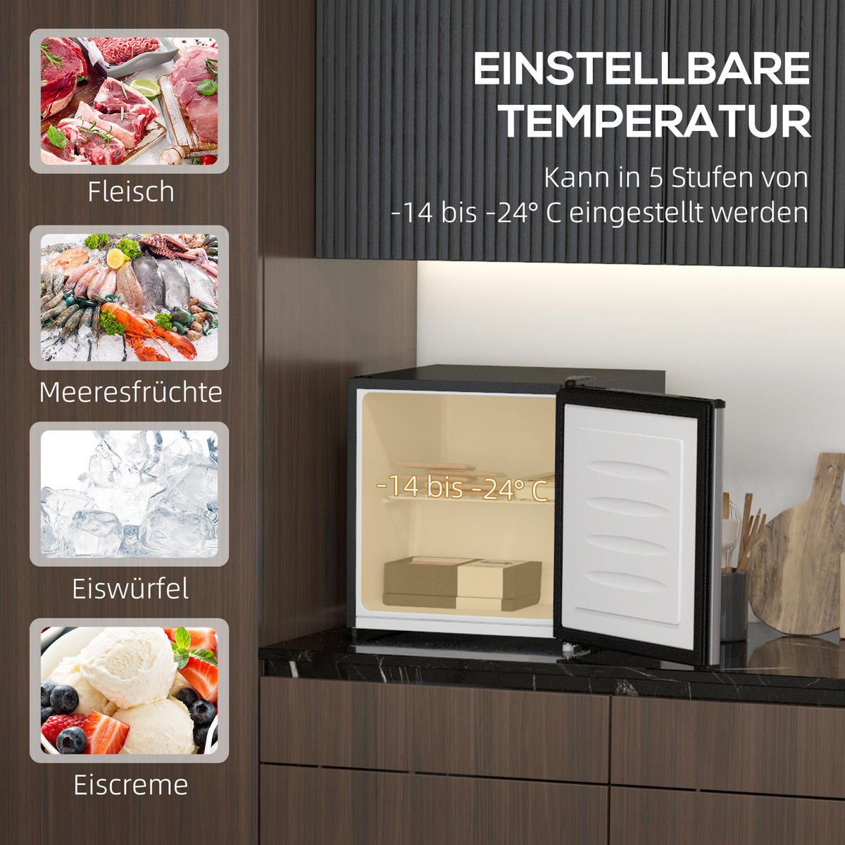 MINIKÜHLSCHRANK 35L Gefrierbox, -24~-14℃, 5-stufige Temperaturregelung - Silberfarben, Metall (44.2/48.8/47cm)