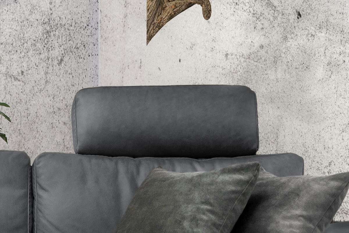 ECKSOFA XL MOTOR. RELAXFUNKTION LOLA Grau Leder - Schwarz/Grau, Leder (304/178cm) - KAWOLA