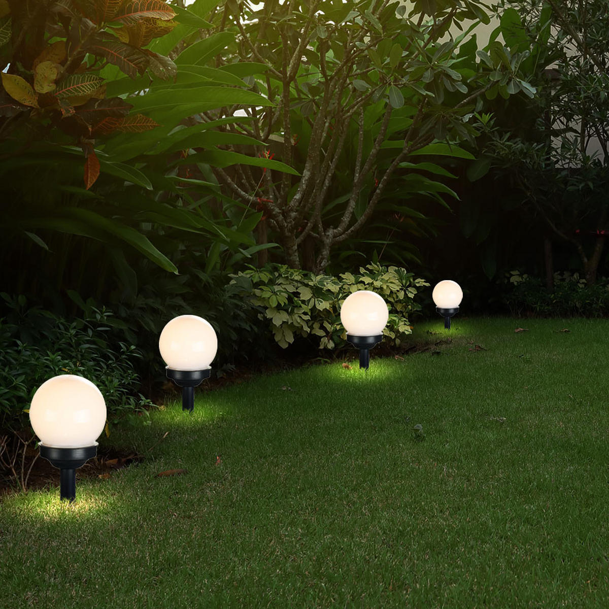 LED AUSSENLEUCHTE Solarkugel Weiß 4er Set - Weiß, Kunststoff (10/10/39cm) - Globo Lighting