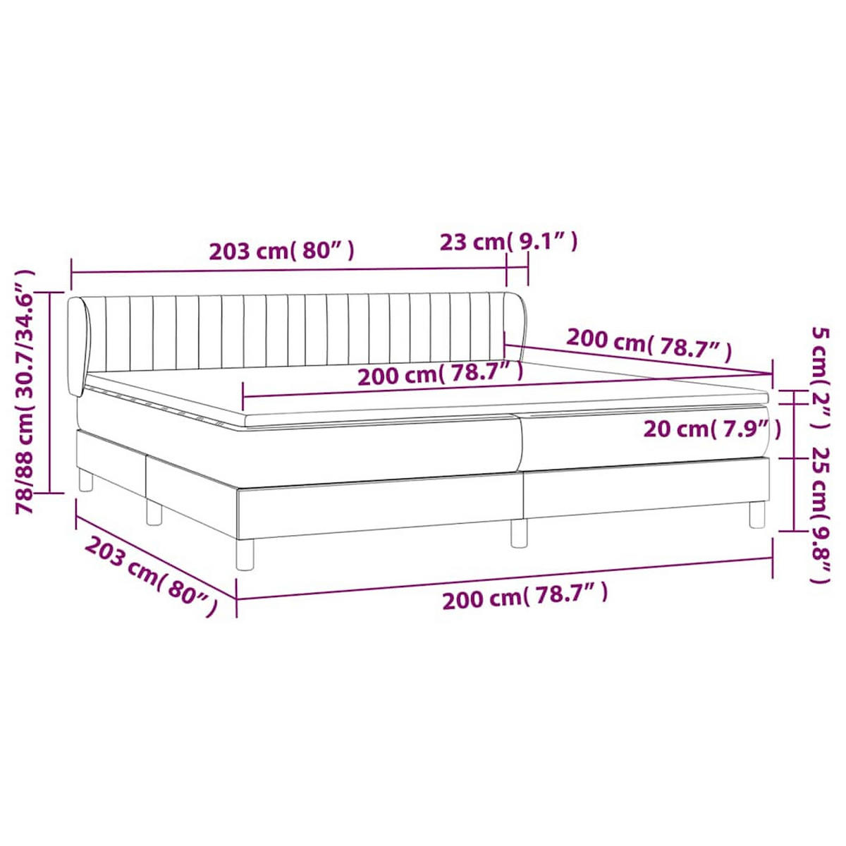 BOXSPRINGBETT 200/200 Cm Schwarz Gewebe - Schwarz, Textil (203/203cm) - vidaXL