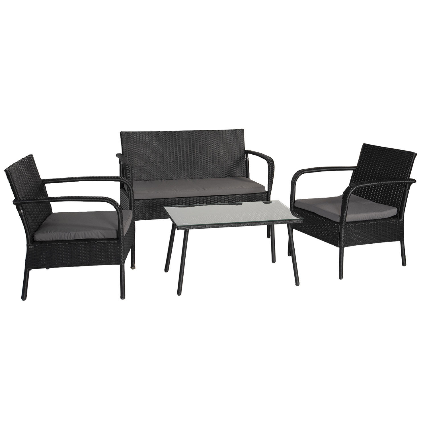 GARTENMÖBEL Lipari Schwarz und Grau 4 Plätze - Schwarz, Kunststoff - Happy Garden