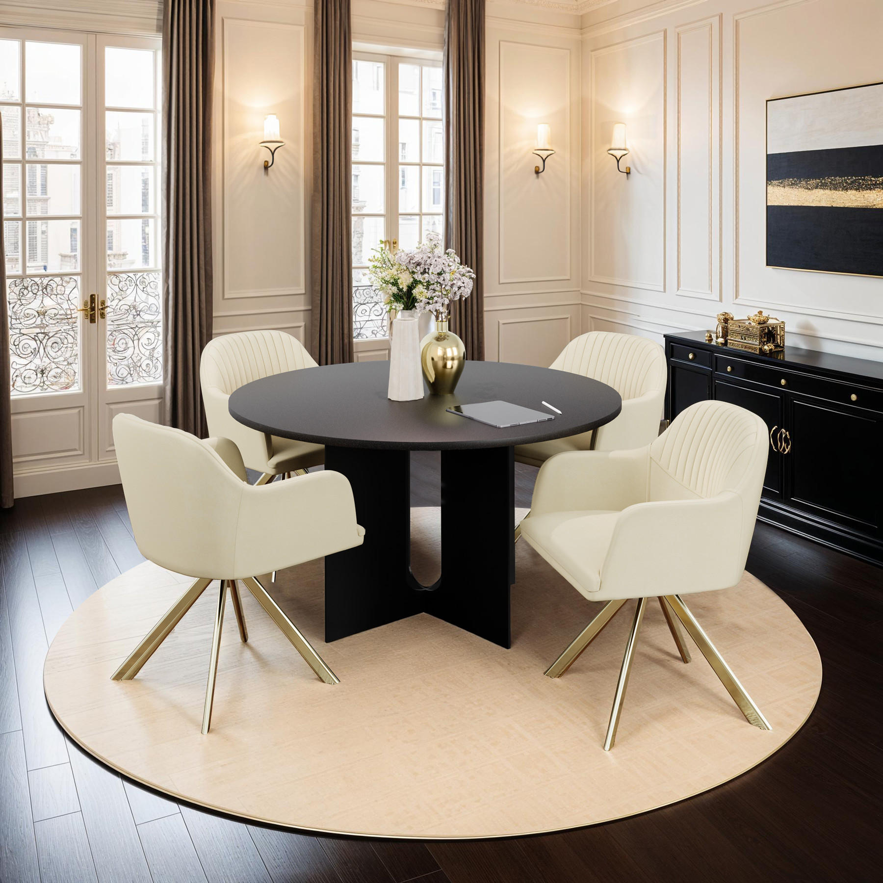 Thumbnail - tectake Drehstuhl, Creme, Gold, Textil, 56x81x59 cm, Esszimmer, Stühle, Esszimmerstühle, Vierfußstühle