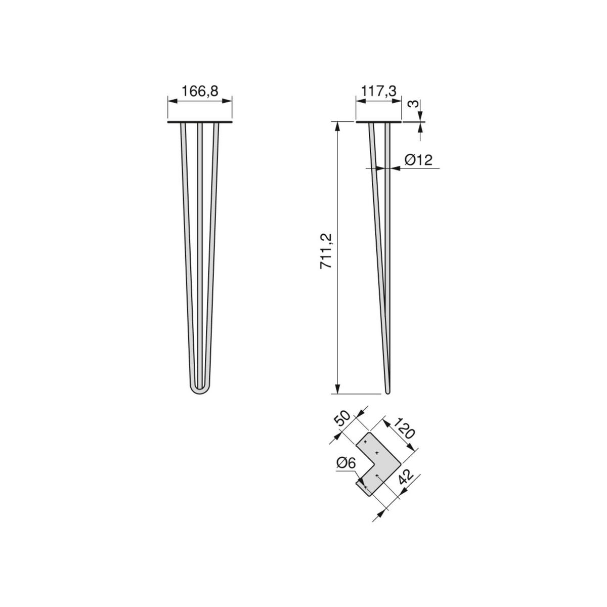 TISCHBEINE mit 3 Stangen Hairpin, Höhe 710mm, Stahl, Weiß lackiert 4er-set - Weiß, Metall (22/14/75.5cm) - EMUCA