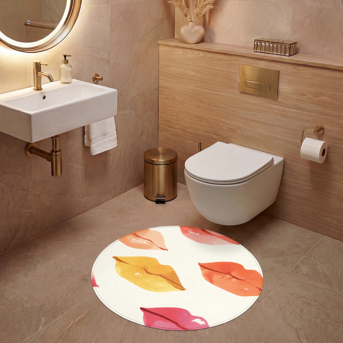 WC PŘEDLOŽKA Rty - barevné - lesklé 70x70 cm - růžová, textil/plast (70/1cm) - OnlyWow