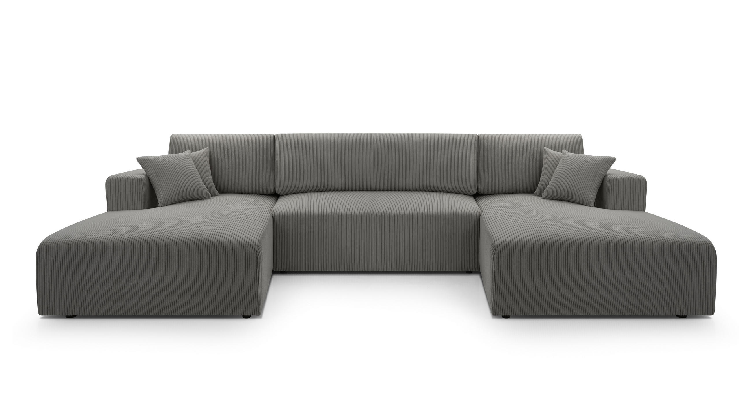 WOHNLANDSCHAFT Catea Grau 364/145/85 cm mit Schlaffunktion - Schwarz/Grau, Kunststoff/Textil (364/84/145cm) - AX Living