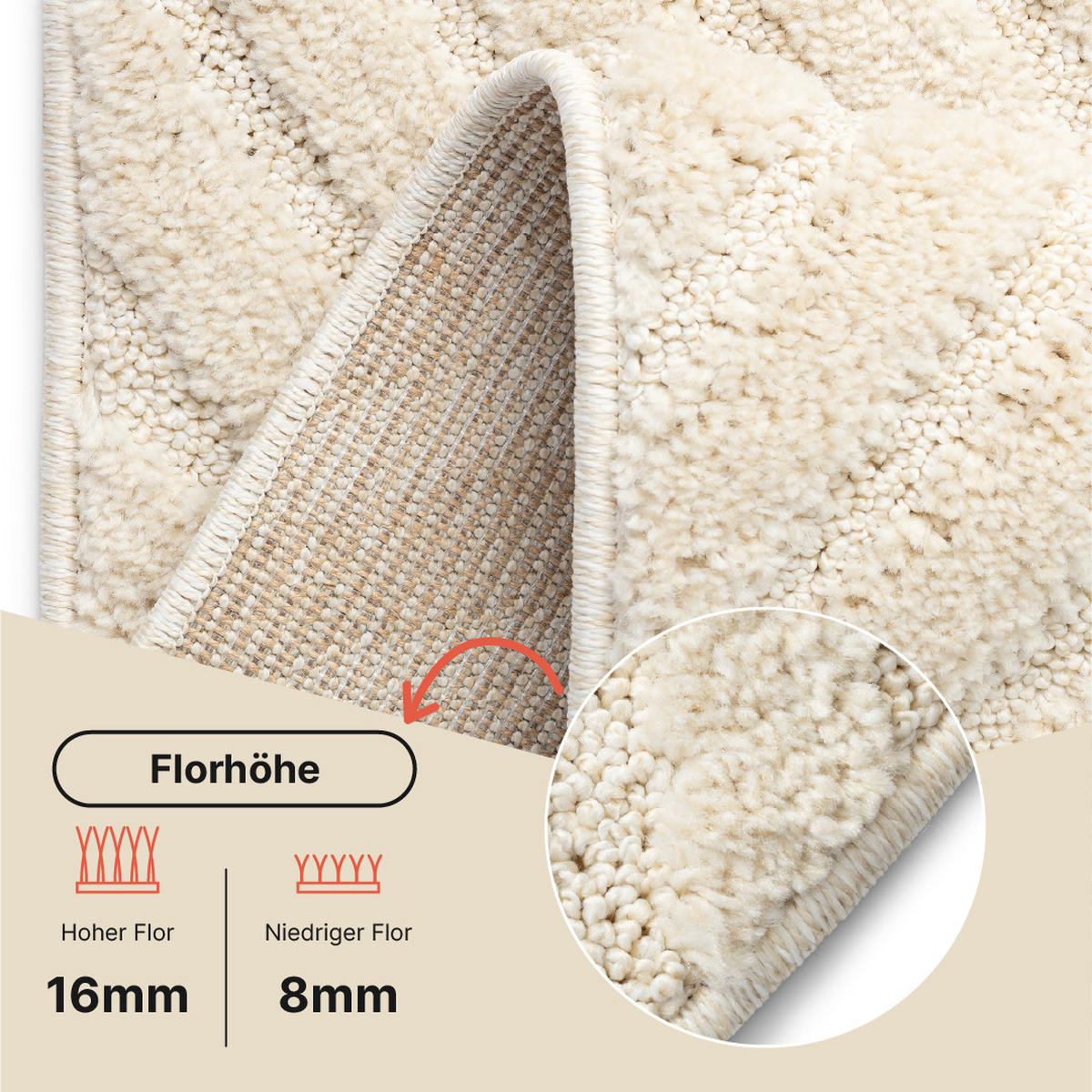 KURZFLORTEPPICH LINEA creme Bogenmuster 3D-Struktur 200/300 cm - Creme, Textil (200/300cm) - Tapiso