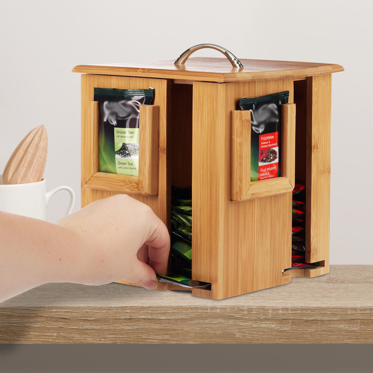 TEEBOX - Hellbraun, Holz/Metall (18/20.5/18cm) - Relaxdays