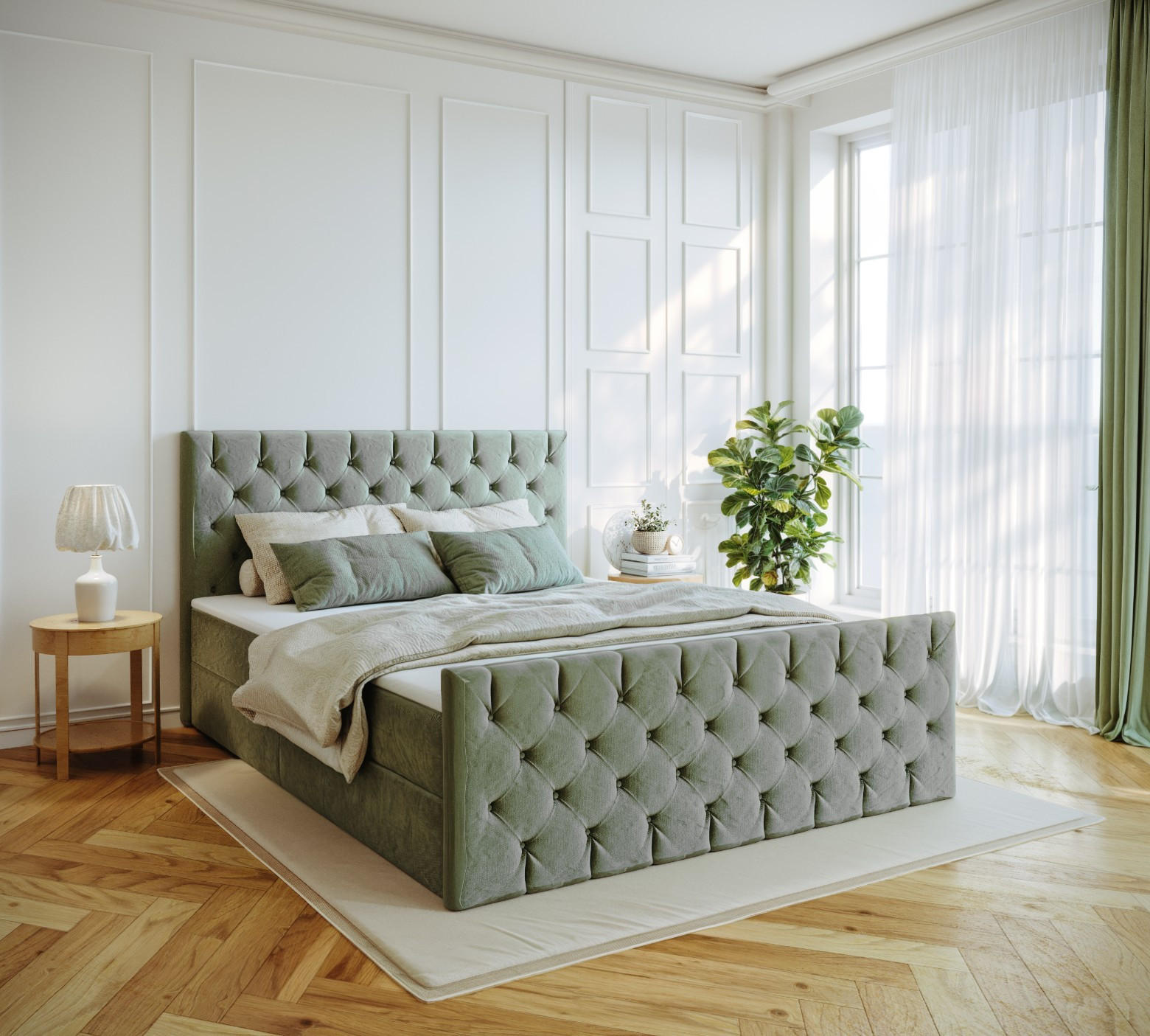 KONTINENTALBETT Mars Mit Bettkasten Stoff Riviera Mintz 200x200 cm - Mintgrün, Holz (200/200cm) - Kaiser Möbel