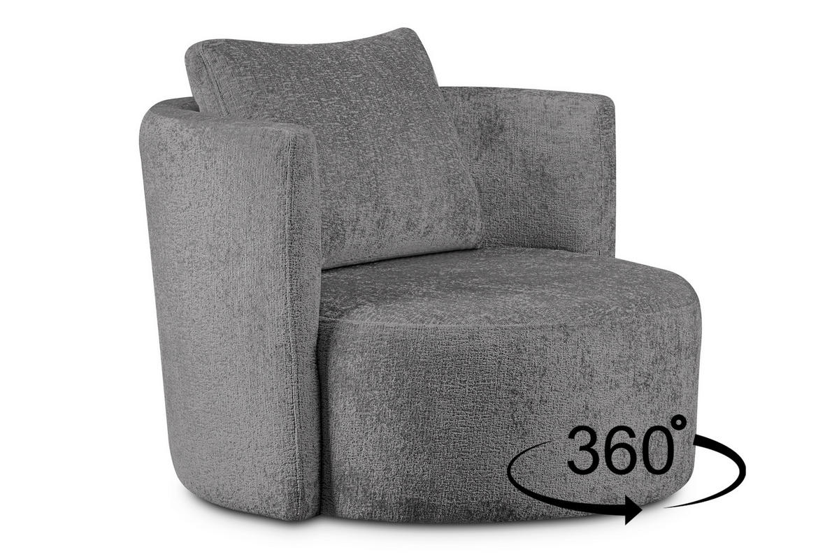 DREHSESSEL-SET RAGGI inkl. Sitzhocker, Chenille-Stoff, grau - Grau, Textil (92/75/80cm) - KONSIMO®