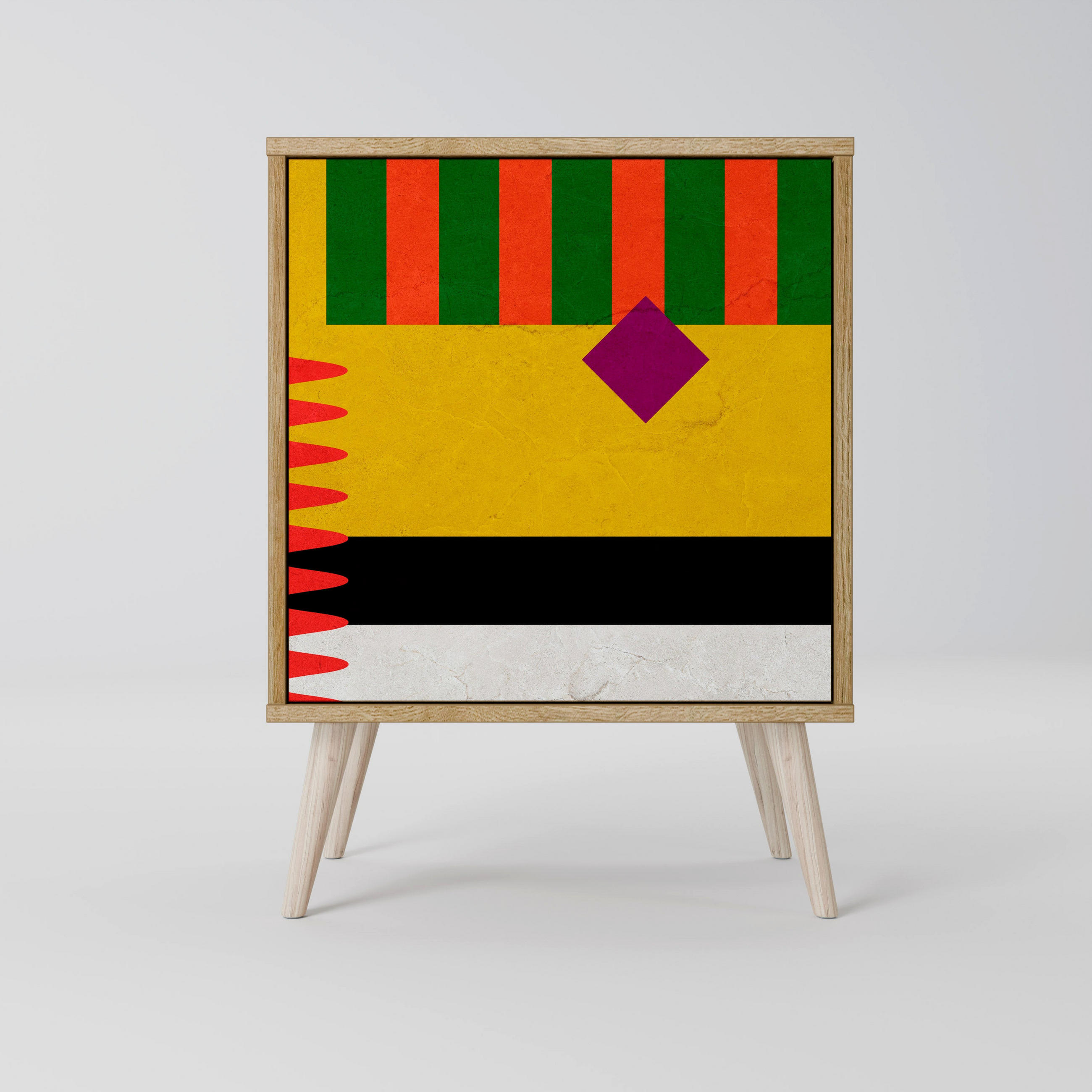 SIDEBOARD VIVID ART, Eichefarben, 57,5x42x77,5 cm, Schräge Buchenholzfüße - Eichefarben/Buchefarben, Holzwerkstoff/Buchenholz (57.5/77.5/42cm) - SpaceRebels