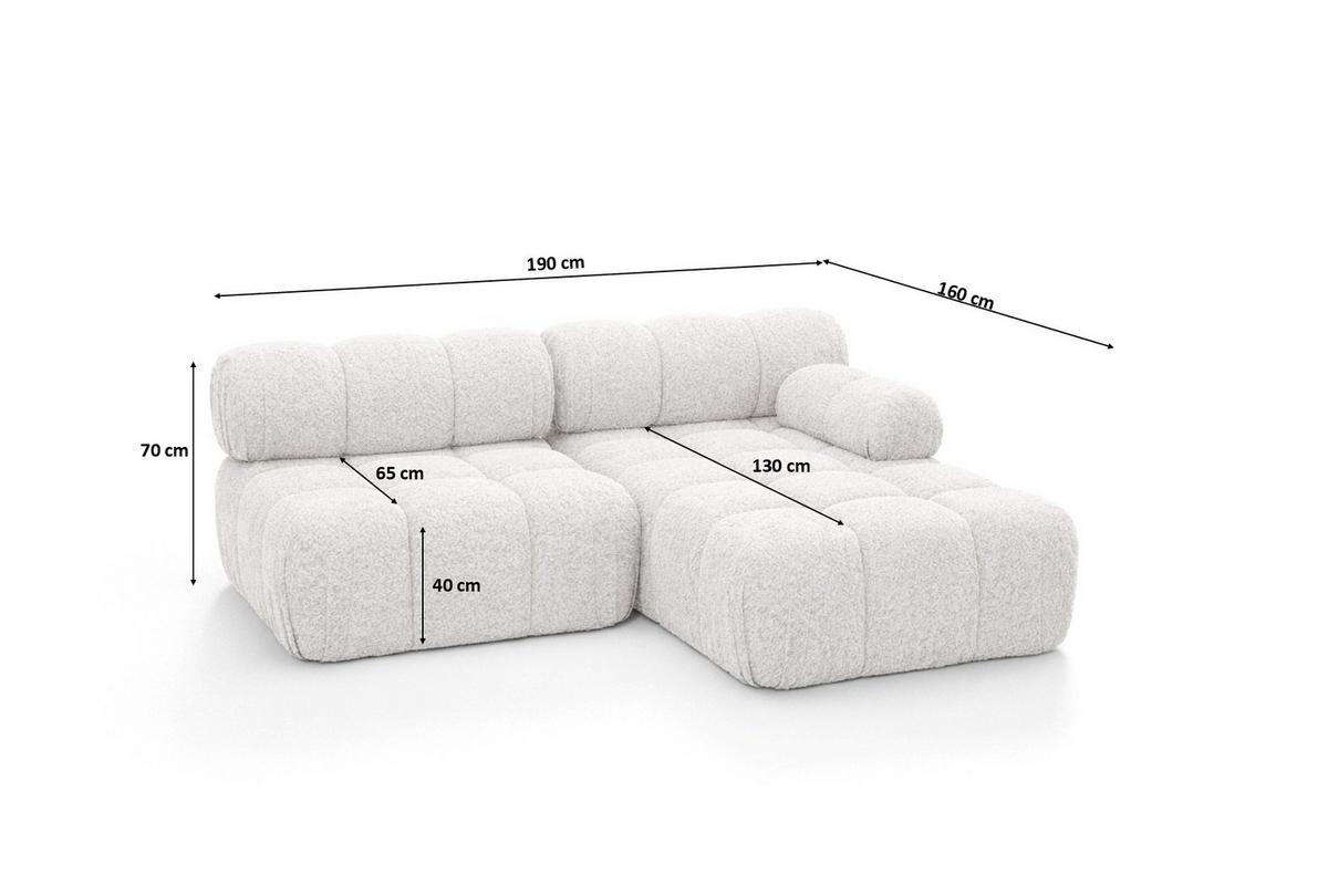 ECKSOFA L-Form Mini II Modular, Bouclé-Stoff Abriamo, Ecru, Rechts, Selia - Ecru, Holz (190/160cm) - Kaiser Möbel