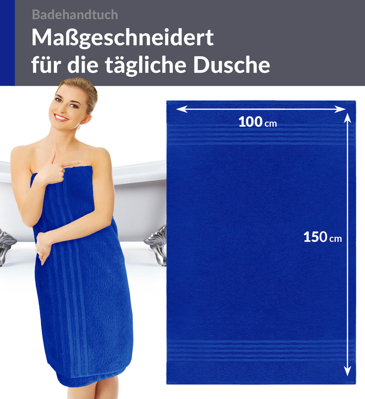 BADETUCH London Azur Blau 2er Set 100x150 - Blau, Textil (100/150cm) - Lashuma
