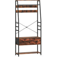FLURGARDEROBE 80/30/180 cm mit Kleiderstange, Schuhbank, 10 Haken und Stoffschubladen aus Holz und Metall, Braun - Braun, Holz (80/180/30cm) - Redom