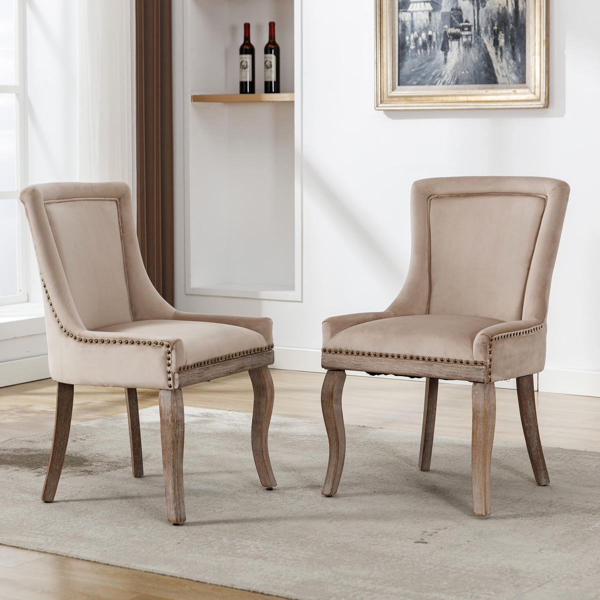 STUHL-SET DE-35921 2 Stück mit Nagelkopfbesatz Beige - Beige, Holz (61/91/55cm) - ComfortXL