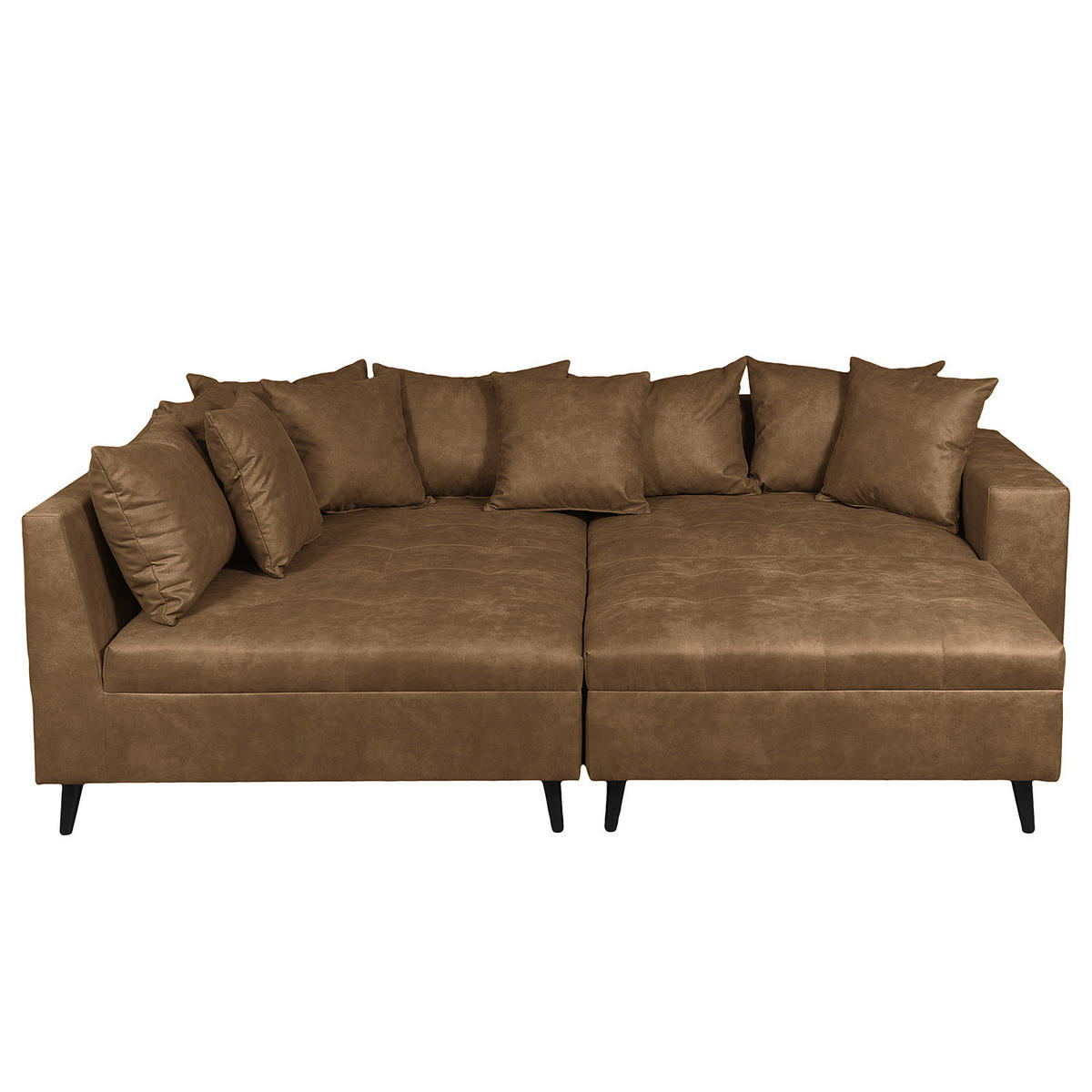 ECKSOFA mit Ottomane und Hocker - Schwarz/Braun, Birkenholz/Textil (247/174cm) - home24