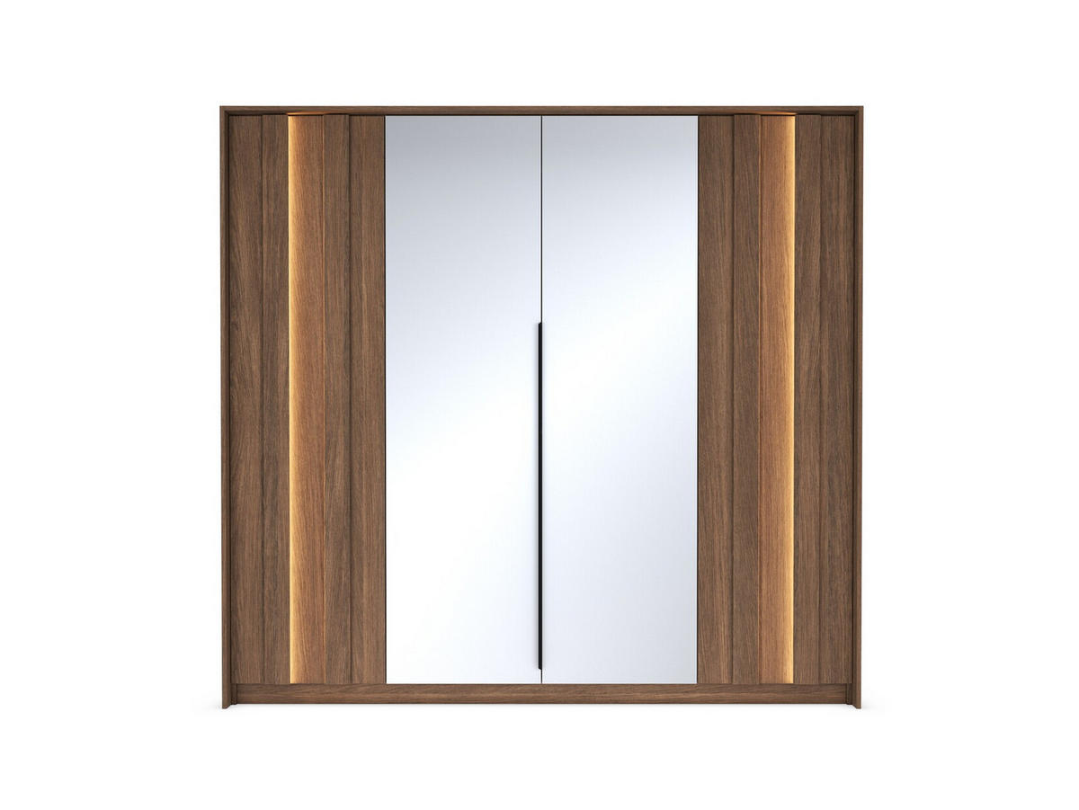 DREHTÜRENSCHRANK mit Spiegel Resta, 223 cm, 4 Türen, Eiche Dunin - Eichefarben, Holz (223/210/60cm) - Emporius