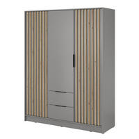 SCHRANK Grau KELLY Dreitürig Mit Lamellen 155 cm Mit Regalen - Grau, Holzwerkstoff (155/200/51cm) - Sepro Meble
