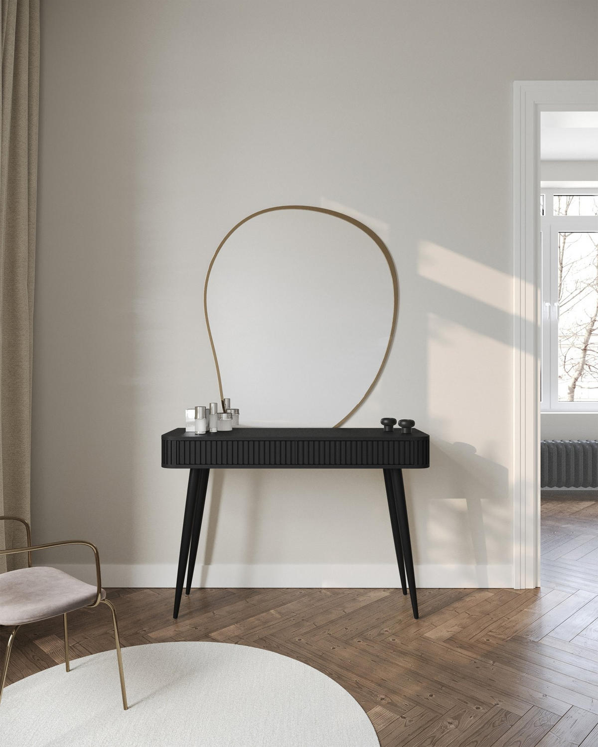 SCHMINKTISCH Ovarlo Schwarz mit 2 Schubladen 113 cm - Schwarz, Holzwerkstoff/Metall (38/113.2/77.9cm) - Selsey