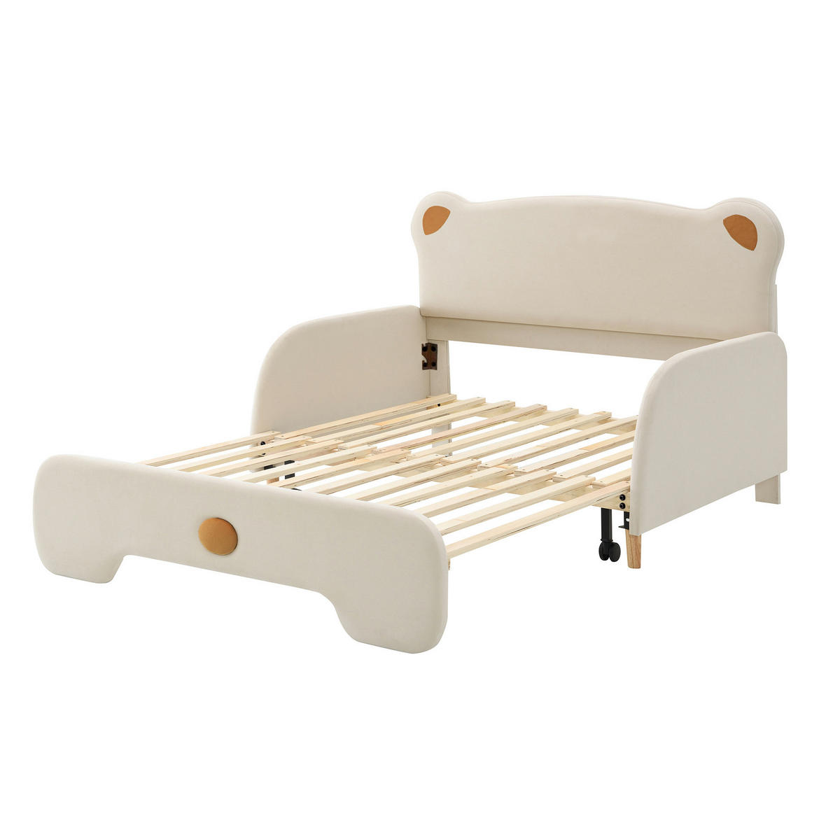 POLSTERBETT 140/200 cm aus Samt mit Bärenform und Ausziehbett Beige - Beige, Textil (140/200cm) - Modenvie