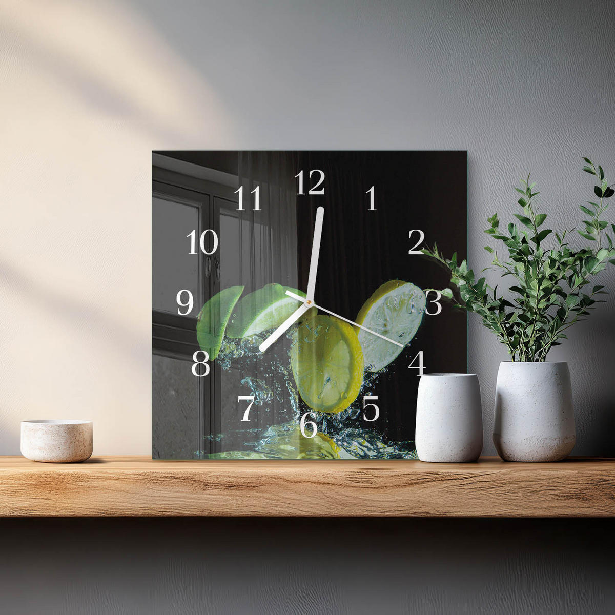 WANDUHR 30x30 cm - Zitrone und Limette - Grün, Glas (30/30/0.4cm) - TULUP