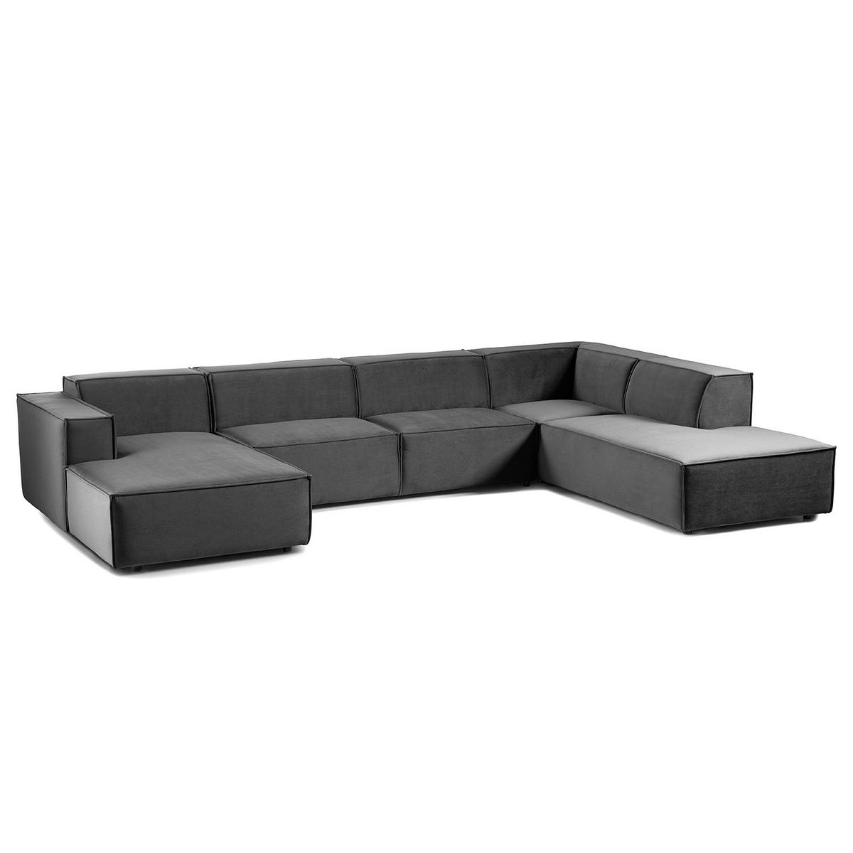 WOHNLANDSCHAFT mit Longchair & Ottomane - Schwarz/Grau, Kunststoff/Textil (369/70/234cm) - home24