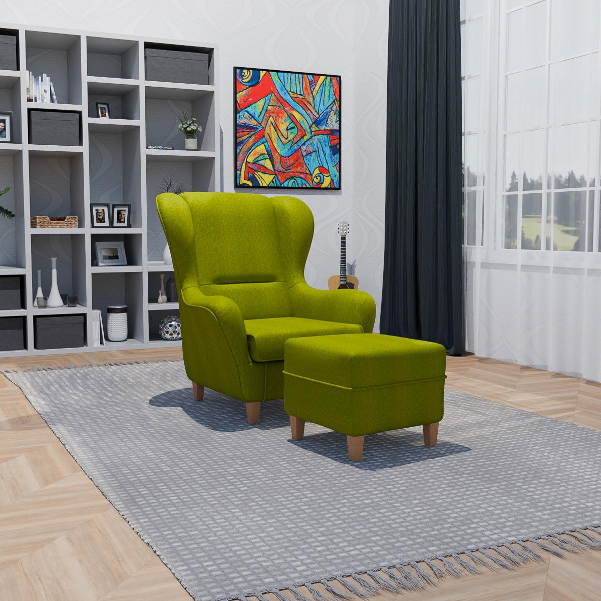 OHRENSESSEL Sofia Relaxsessel mit Hocker | Design Vienna Hellgrün - Hellgrün, Textil (92/68/95cm) - Supellex