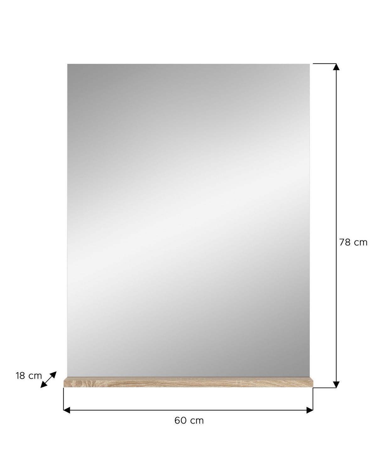 BADSPIEGEL Eiche 60 x 79 cm, Wandspiegel mit Ablage - Eichefarben, Glas/Holzwerkstoff (60/79/18cm) - Inn.Furn