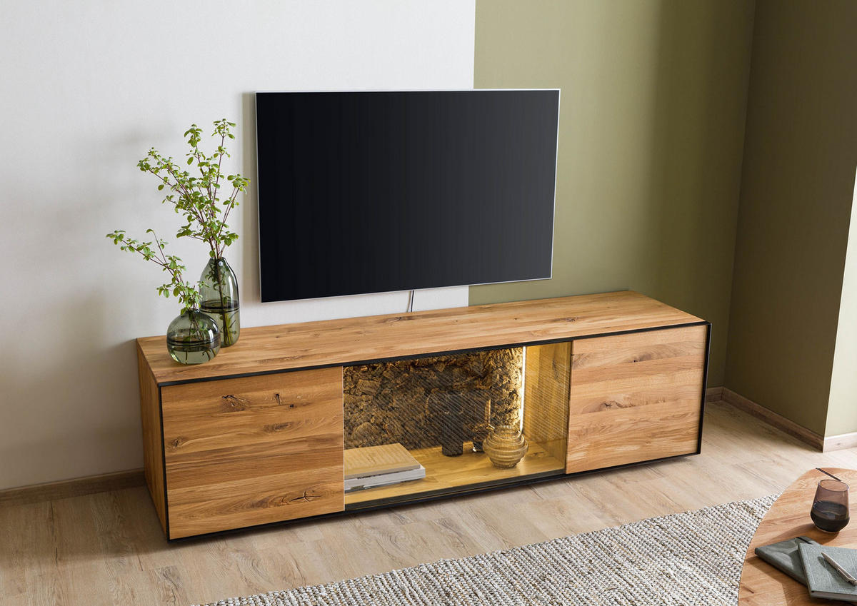 LOWBOARD Wildeiche 200x53x55 natur geölt STARNBERG #11 - Naturfarben, Holz (200/55/53cm) - Massivmoebel24
