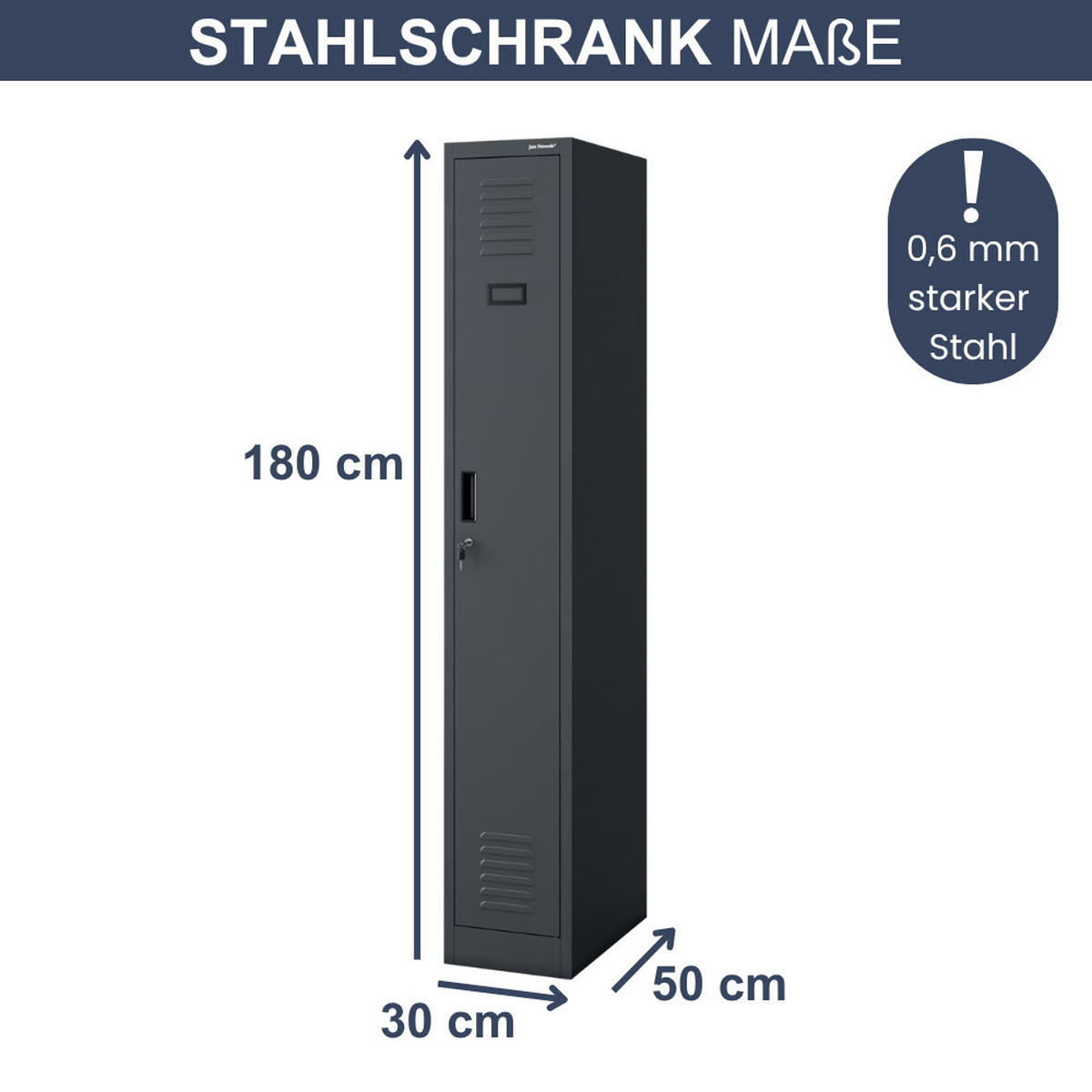UMKLEIDESCHRANK Spind KACPER 1 Abteil 180x30x50cm Anthrazit - Anthrazit, Metall (30/180/50cm) - Jan Nowak