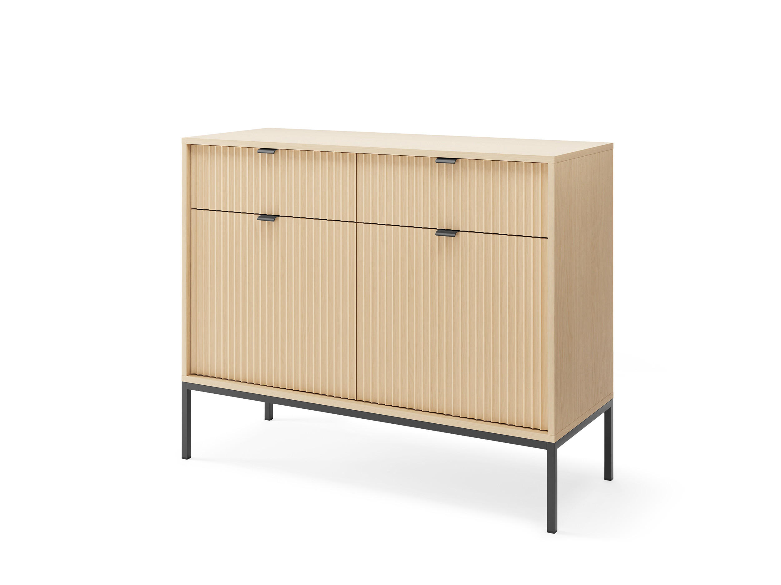 MODERNE Geriffelte Kommode KIOTO K2D2SZ (Eiche Vicenza, Schwarzes Gestell, Soft-Close Türen) - Eichefarben/Schwarz, Holz/Holzwerkstoff (104/83/39cm) - Ravio