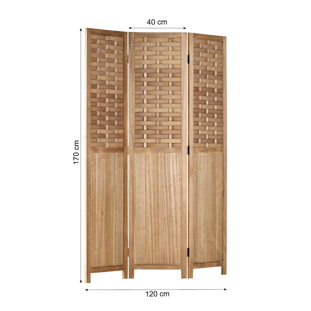 PARAVENT 3-tlg. 120/170 cm Hellbraun Rattan geflochten - Hellbraun, Holz (120/170/2cm) - Homestyle4u