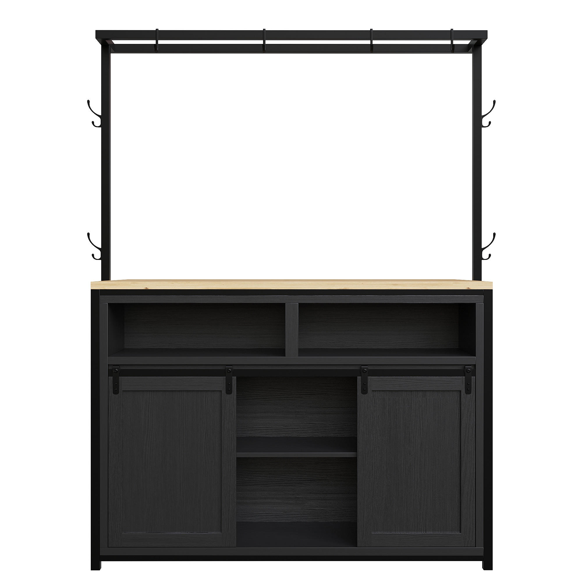 BUFFETSCHRANK Schwarz 107/62/183 cm - Schwarz, Holz (107/183/62cm) - PANGIVO
