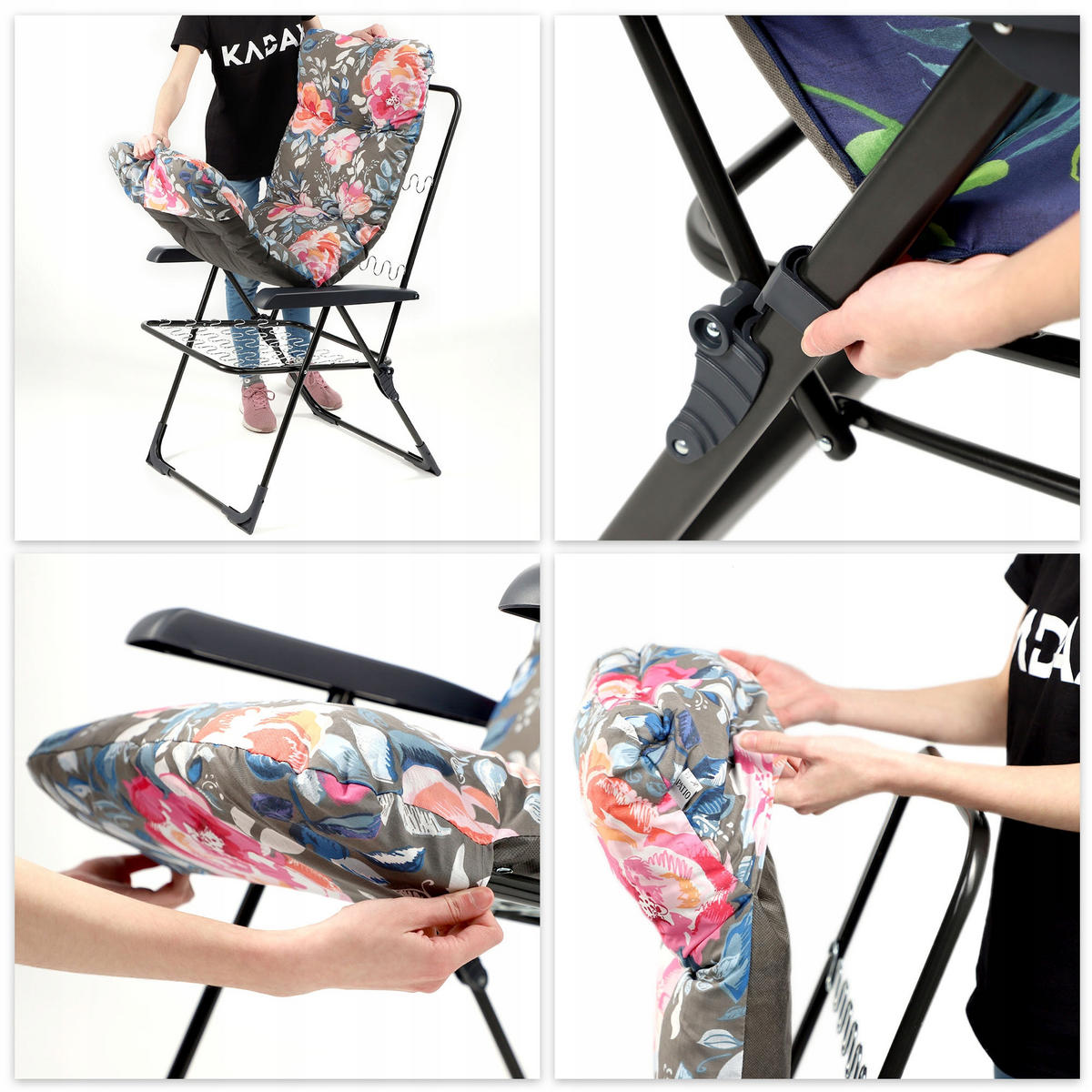 GARTENLIEGESTUHL 119 x 55 cm „Leaves“ - Blau/Weiß, Metall (58/119cm) - KADAX