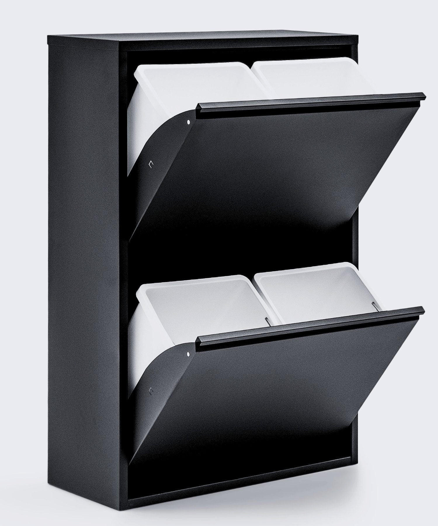 MÜLLEIMER 4 Fach Schwarz Mülltrennsystem aus Metall - Schwarz, Metall (62/92/25cm) - Gowoll