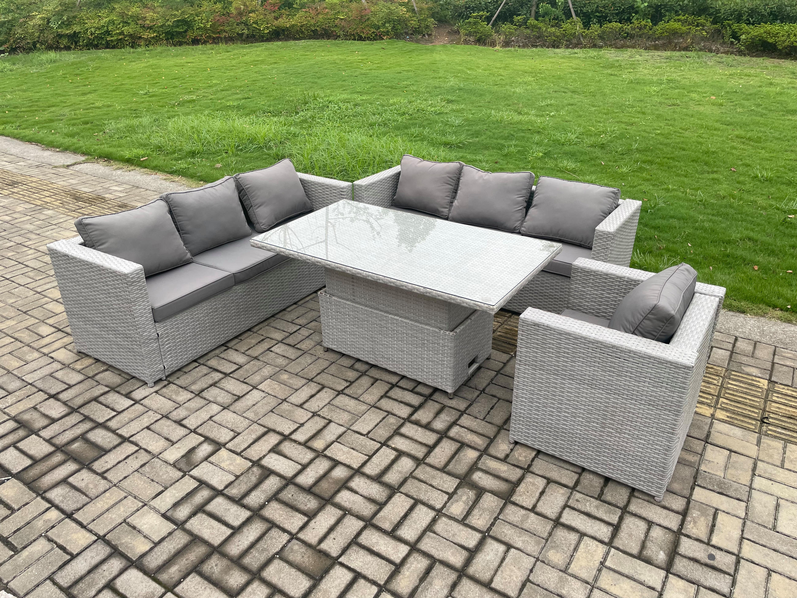 GARTENMÖBEL SET Polyrattan Helles Grau 7-Sitzer - Hellgrau, Metall - Fimous