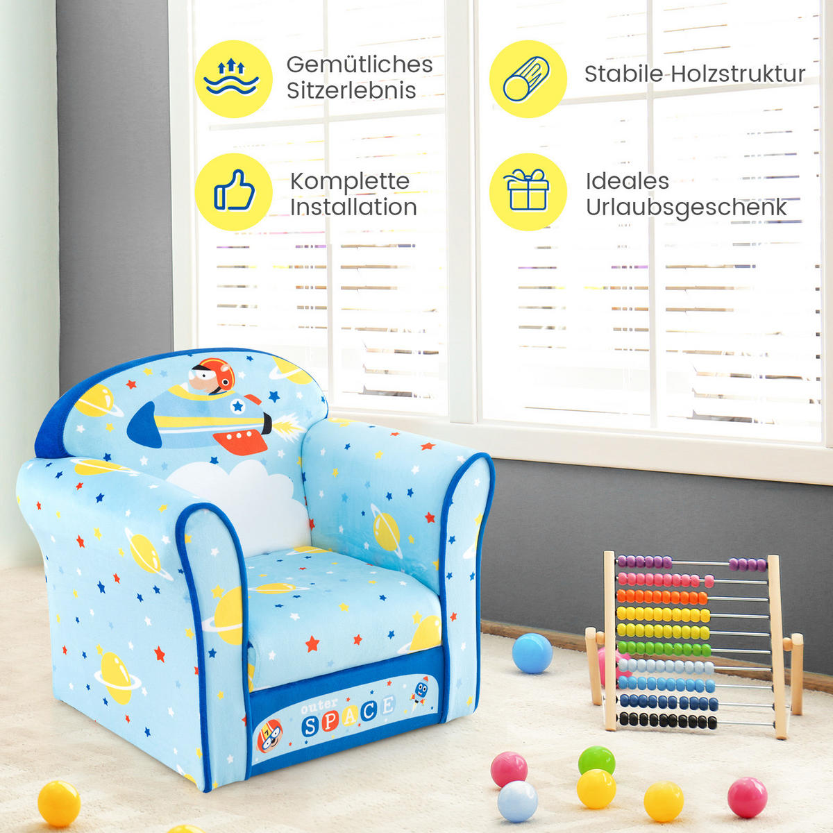 KINDERSOFA 54cm Blau - Blau, Holz (40/54/50cm) - COSTWAY